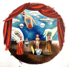 Karel Thole original art cover for Urania 974 "Dramocles, Dramma Intergalattico - Robert Sheckley" 1984