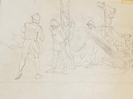 Jean Sidobre, illustration originale pour une esquisse de travail figurant la crucifixion d'esclaves.