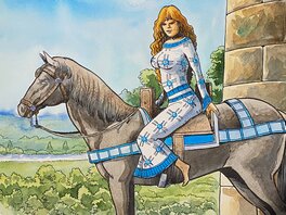 Jean-Christophe Vergne - Jean-Christophe Vergne, illustration originale, Gente Dame à cheval, "Le Coeur de Lion". - Planche originale