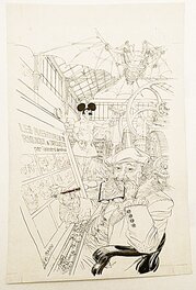 François Boucq - C'est en dessinant que leonard nous scie en deux ..de rire - Illustration originale