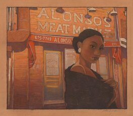Miles Hyman - Greenwich Village, New-York - Alonso's Meat Market - Original Illustration