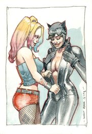 Sergio Bleda - Catwoman et Harley Queen - Illustration originale