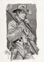 Giulio de vita - Dessin a l’aquarelle de Tex avec fusil - Illustration originale