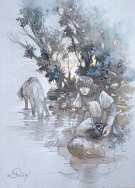Éric Stalner - Illustration originale - Au bord de l'eau - Galerie Nicolas Sanchez - Illustration originale