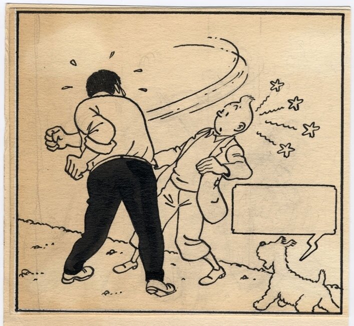 Hergé, Temple du soleil case de l'album - Illustration originale