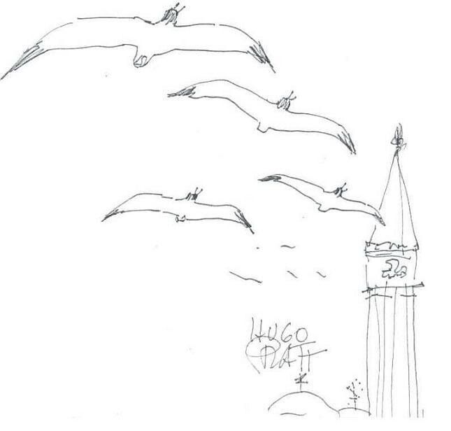 Hugo PRATT - Mouettes et campanile - Dédicace