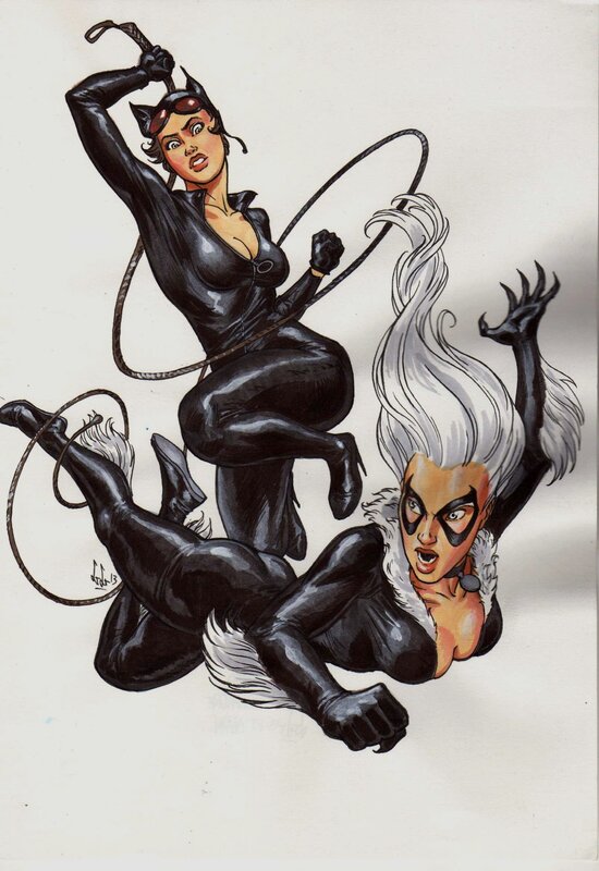Laurent Libessart, Catwoman versus Black Cat - Original Illustration