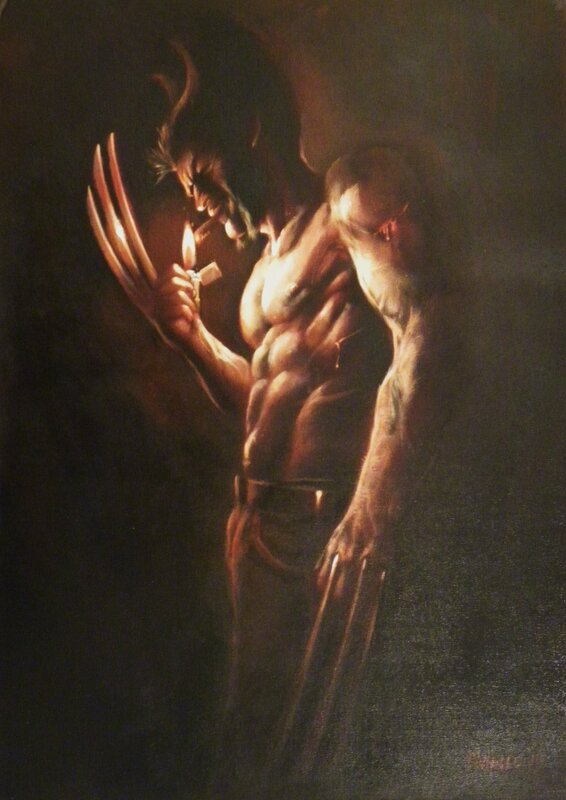 Emmanuel Civiello, Wolverine peinture à l'huile. - Original Illustration
