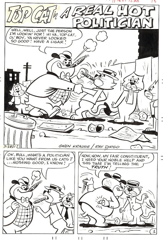 Ray Dirgo, A REAL HOT POLITICIAN Hanna-Barbera 1972 - TOP CAT! - Planche originale