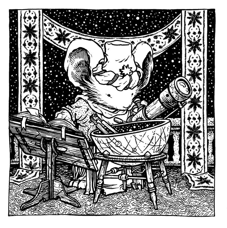Souris astronome par David Petersen - Illustration originale