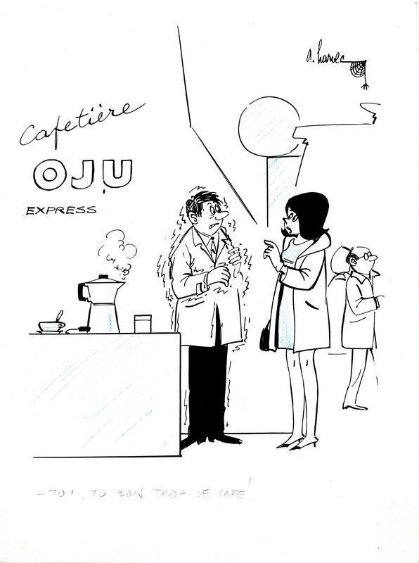 Un café bien serré by André Harvec - Original Illustration