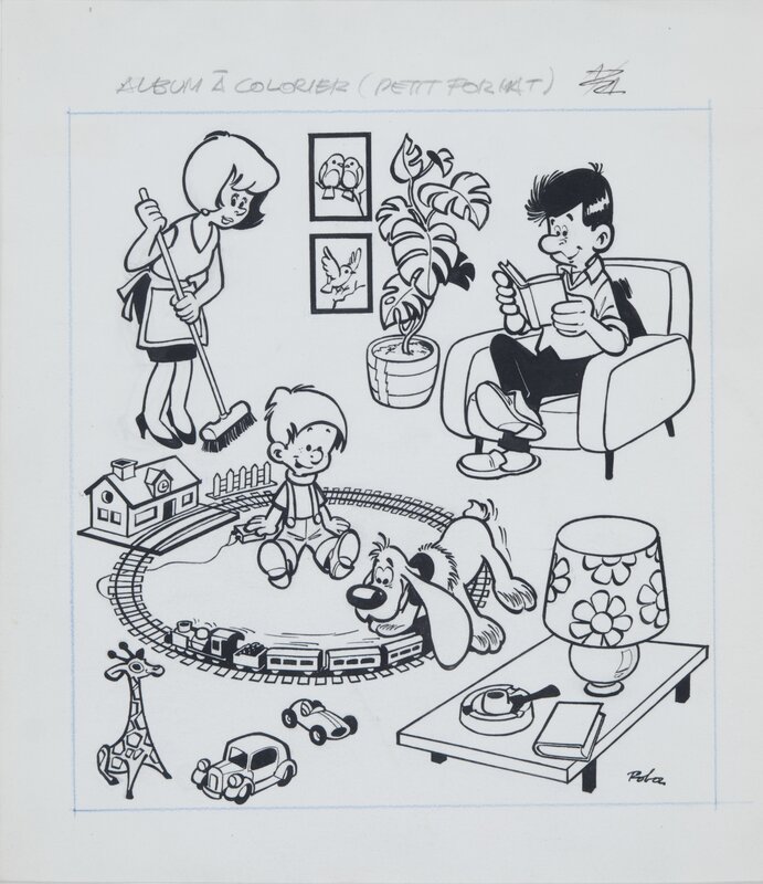 Jean Roba, Boule et Bill - Illustration pour album à colorier Dupuis - c.1963 - Illustration originale