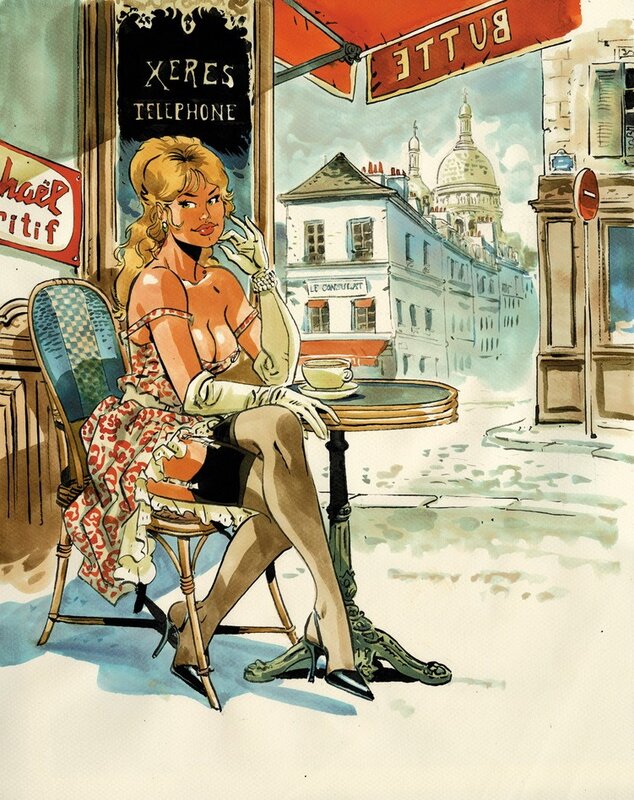 Félix Meynet, BB en terrasse à Paris - Original Illustration