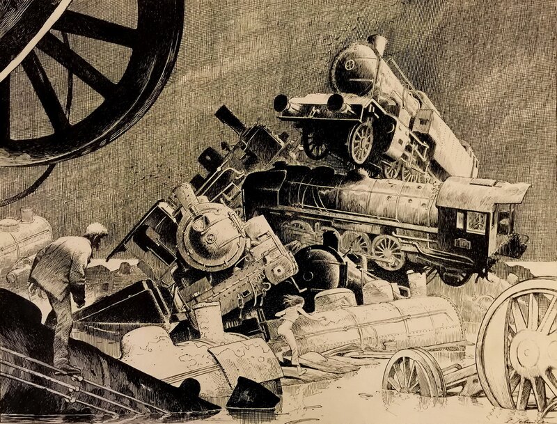 François Schuiten, Le Cimetière des Locomotives - Original Illustration