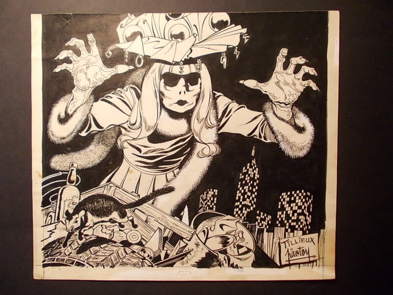 Arthur Piroton, Maurice Tillieux, Jess Long, « Les Masques de Mort », couverture refusée par la rédaction, 1973. - Couverture originale