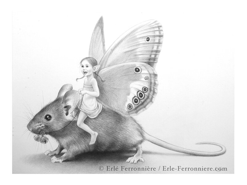 Erlé Ferronnière, La fée sur la souris - Illustration originale