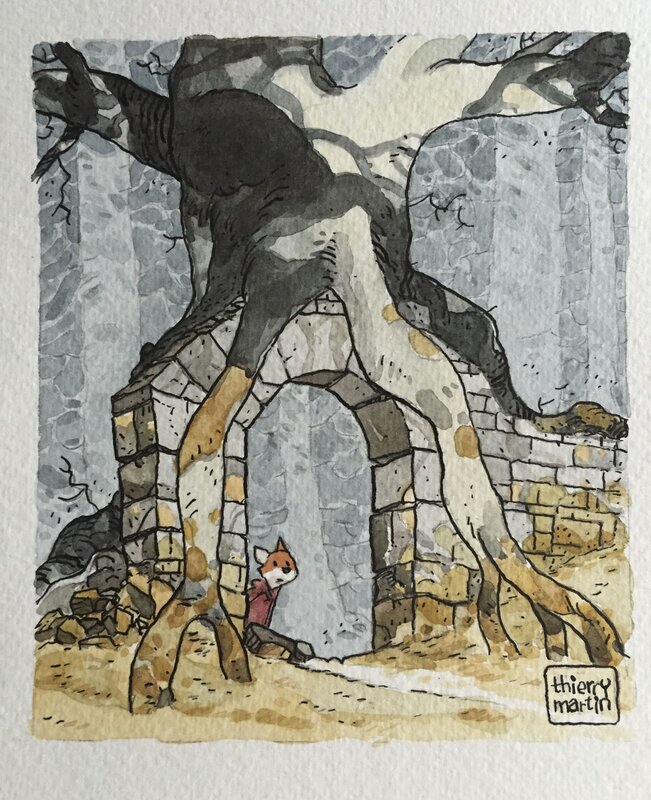 Renart au portail par Thierry Martin - Illustration originale