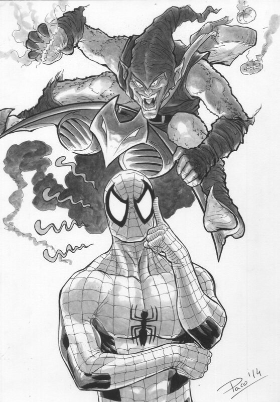 Spiderman et le bouffon vert par Paco Baidal - Illustration originale