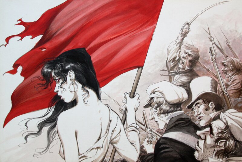 Yslaire - Sambre - Grande illustration couleurs - Le drapeau rouge - Illustration originale