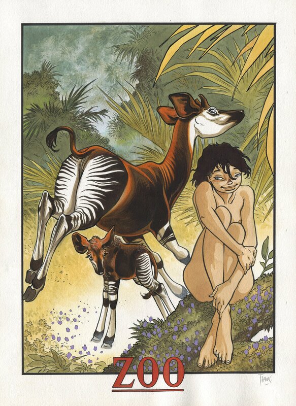 Zoo (Manon & Okapi) by Frank Pé - Original Illustration