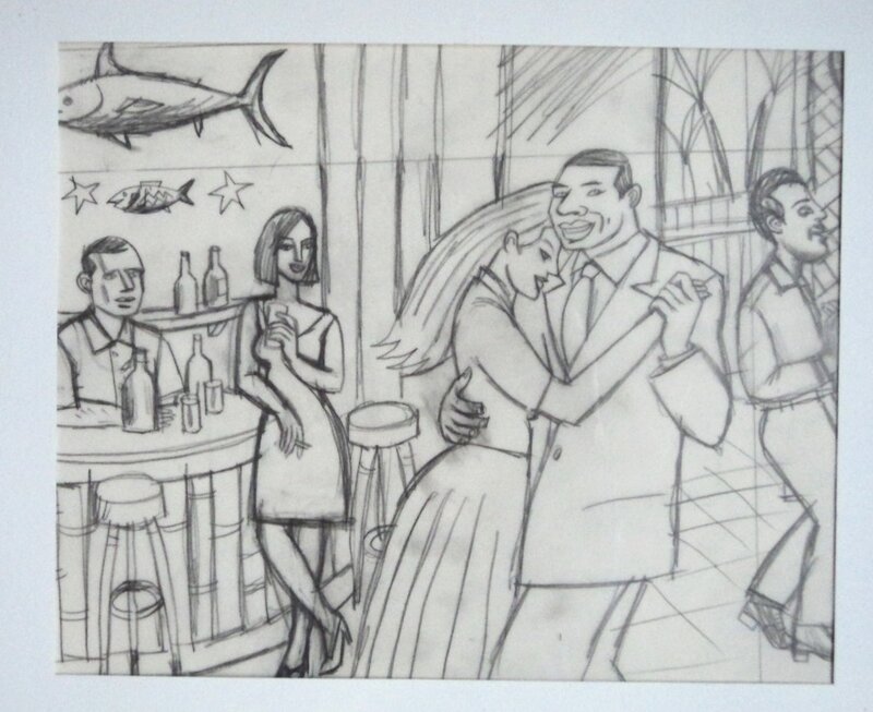 Loustal, Bar et danse - dessin inédit - Illustration originale
