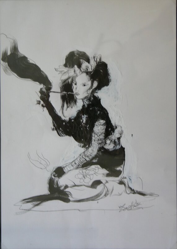Nicolas Nemiri - Illustration femme fumant - Illustration originale