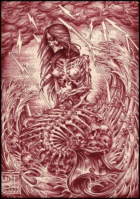 Denis GRRR, Irène, la petite Sirène consternée par la Mer de la Vanité - Illustration originale