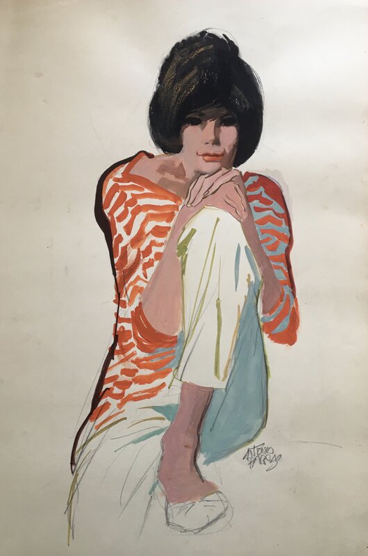 Antonio Parras, Jeune femme au pull orange - Illustration originale