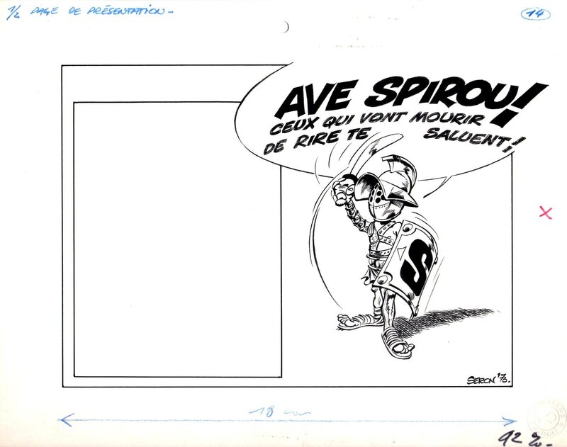 Pierre Seron, « Ave Spirou ! », 1974. - Illustration originale