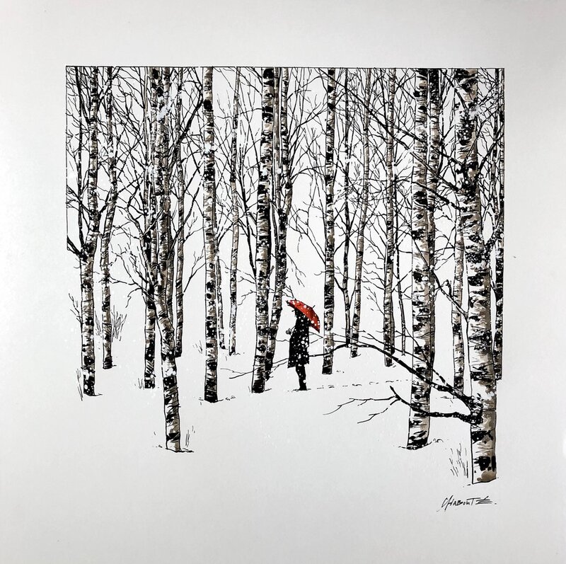 Christophe Chabouté, La neige... Splendeur et poésie... - Illustration originale