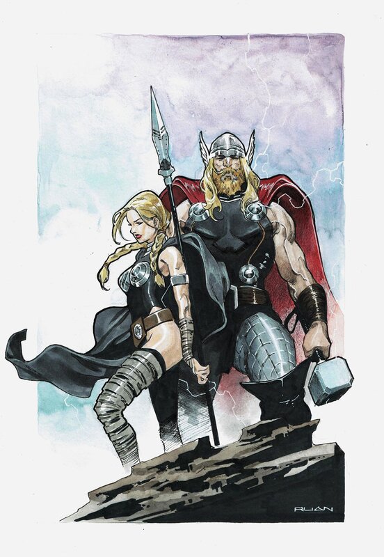 Valkyrie & Thor by Dike Ruan - Original Illustration