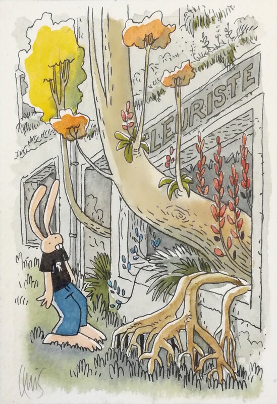 Chez le fleuriste par Lewis Trondheim - Illustration originale