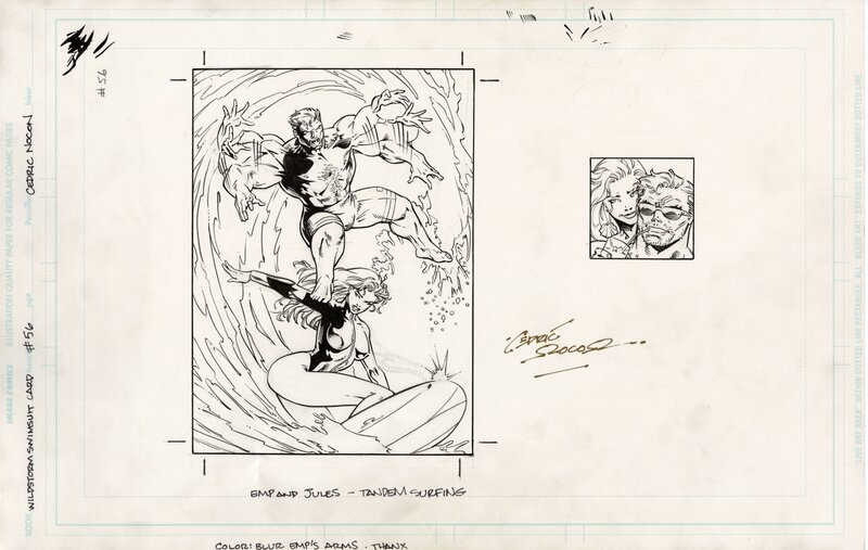 Cedric Nocon, Wildstorm Swimsuit #56 : Emp & Julie - Tandem Surfing - Illustration originale
