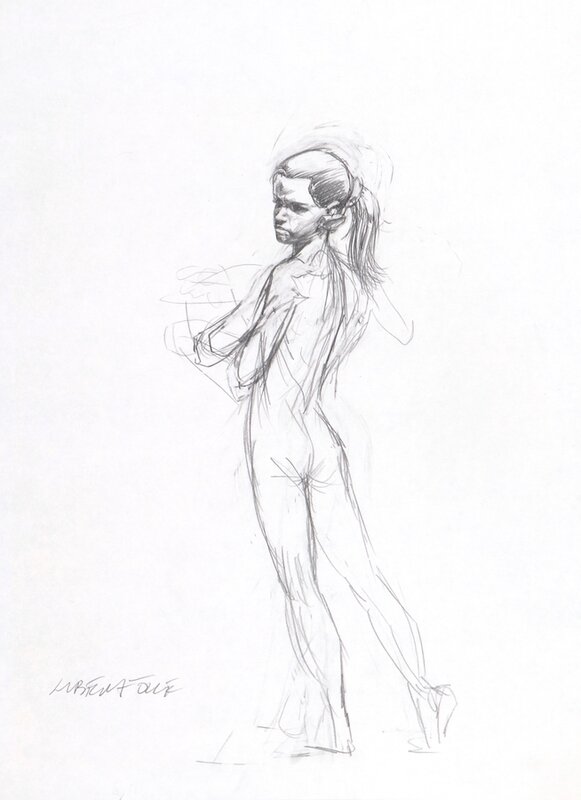 Liberatore, Jeune femme dénudée de dos - Original Illustration