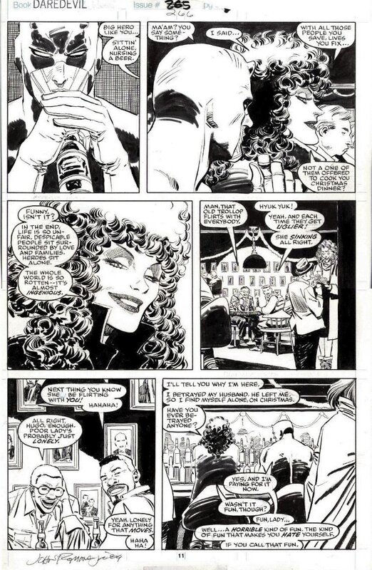 John Romita Jr., Al Williamson, Daredevil #266 page 11 by John Romita Jr - Daredevil drinking at a bar with the Devil - Planche originale
