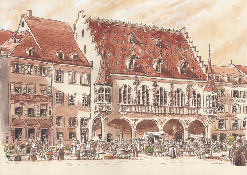 Le marché by Francisco Fructuoso - Original Illustration