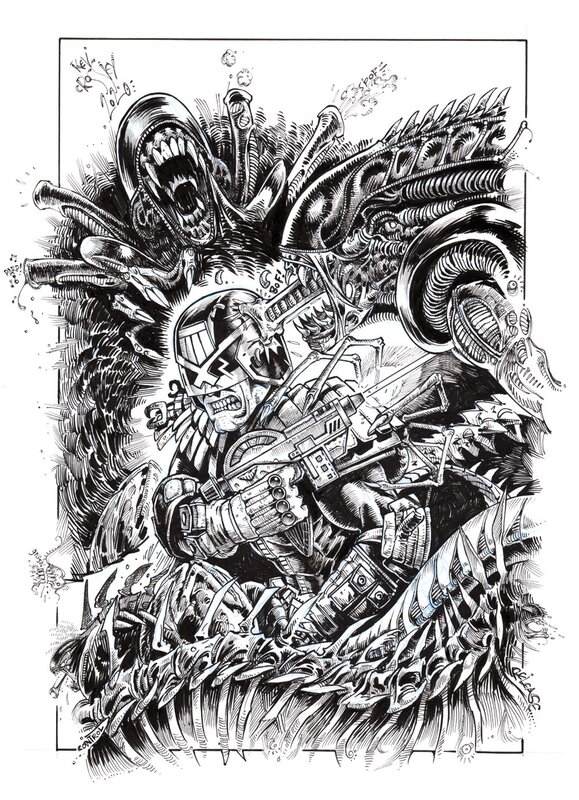 Dredd vs Aliens par Kev Crossley - Planche originale