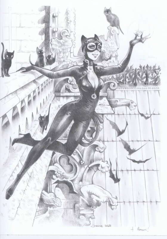 Ood Serrière, Catwoman et les gargouilles - Crayonné - Original Illustration