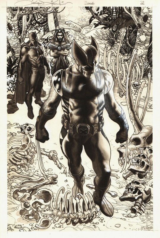 Simone Bianchi, Wolverine 52 p 22 SPLASH Black Panther & Storm - Planche originale