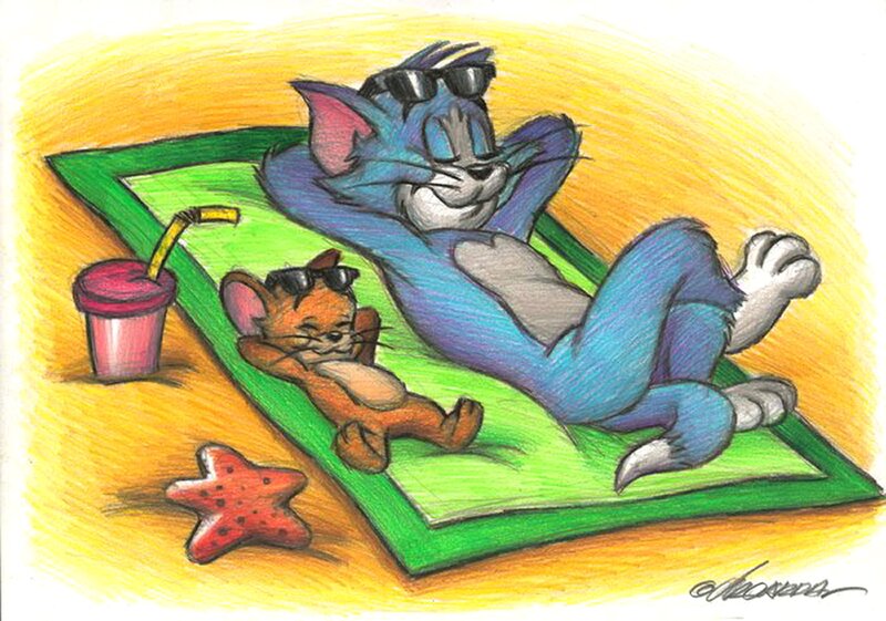 Joan Vizcarra, Tom & Jerry - Détente estivale - Original Illustration