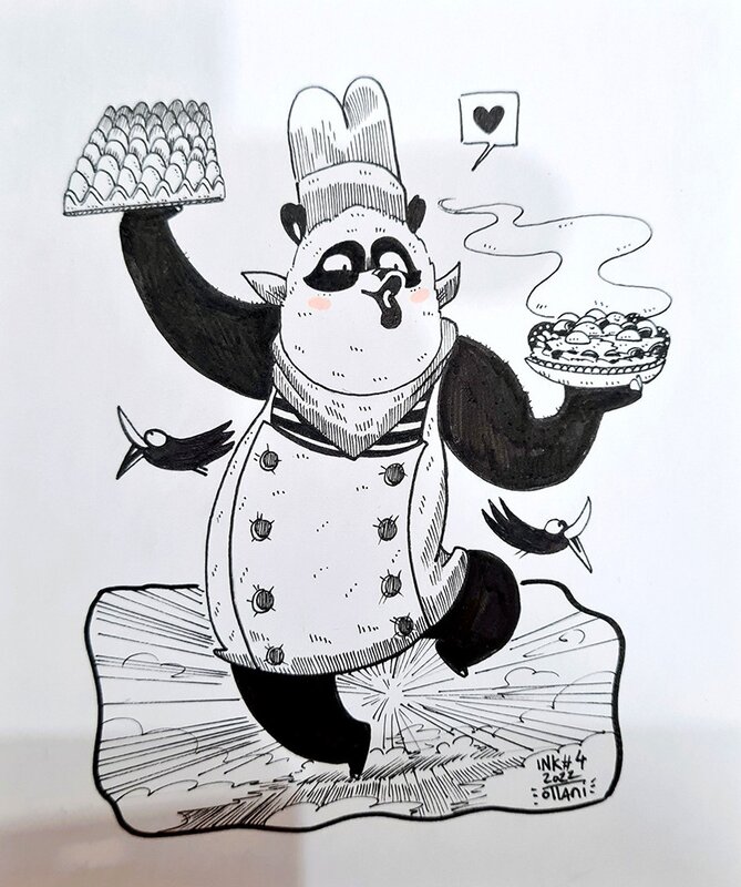 Dessin original de l'Inktober 2022 : Panda Cook par oTTami ! - Illustration originale