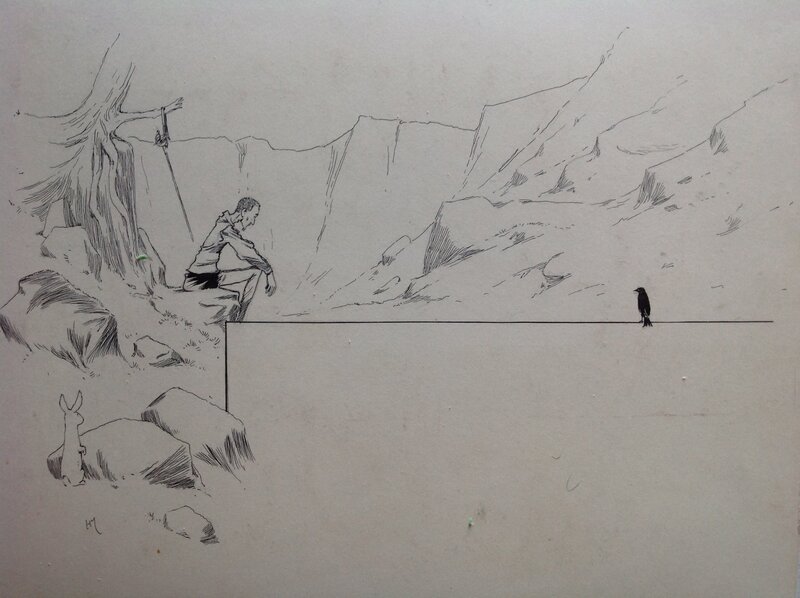 En vente - Henry Morin Don Quichotte de La Manche , Le Héros avec Lapin oiseau...Rare Dessin illustration N&B Encre de Chine 1906 Cervantès - Illustration originale