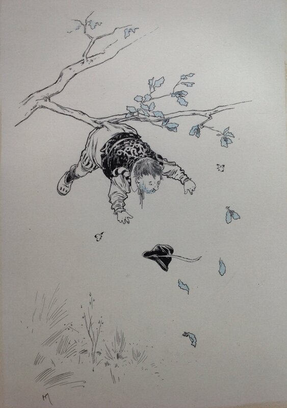 En vente - Henry Morin Don Quichotte de La Manche , Sancho Panza arbre feuille...Rare Dessin illustration N&B Encre de Chine 1906 Cervantès - Illustration originale