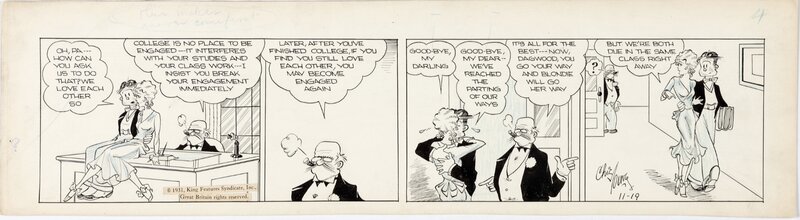 Chic Young Blondie Daily Comic Strip Original Art dated 11-19-31 (King Features Syndicate, 1931) - Planche originale