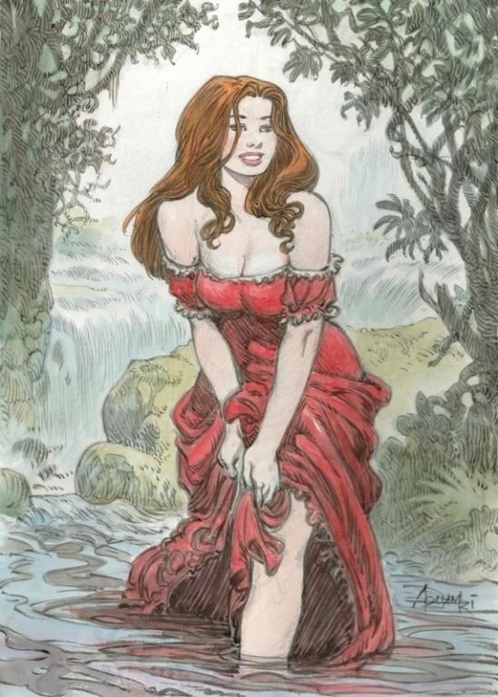 La robe rouge by Mohamed Aouamri - Original Illustration