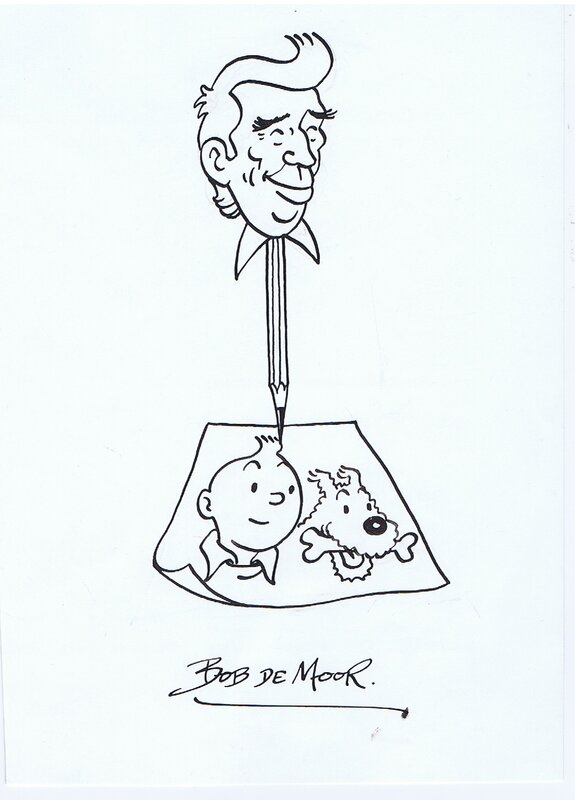 Bob De Moor, Hommage aan Herge - Kuifje en Bobbie en Herge - Original Illustration