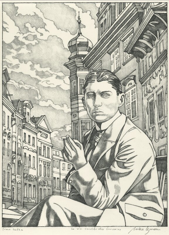 En vente - Miles Hyman, La Vie Secrète des Ecrivains, “Franz Kafka” - Planche originale