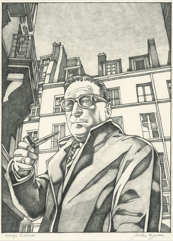En vente - Miles Hyman, La Vie Secrète des Ecrivains, “Georges Simenon” - Planche originale