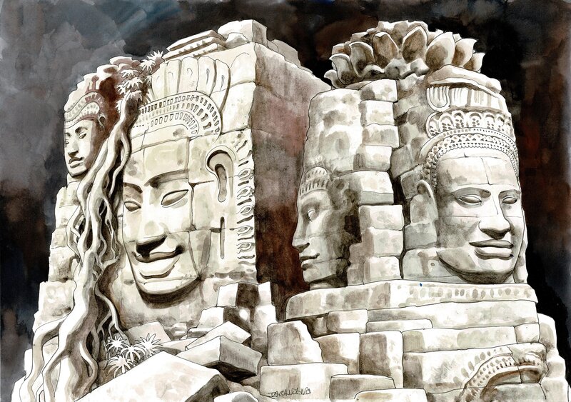 En vente - Angkor encore par Pierre Taranzano - Illustration originale