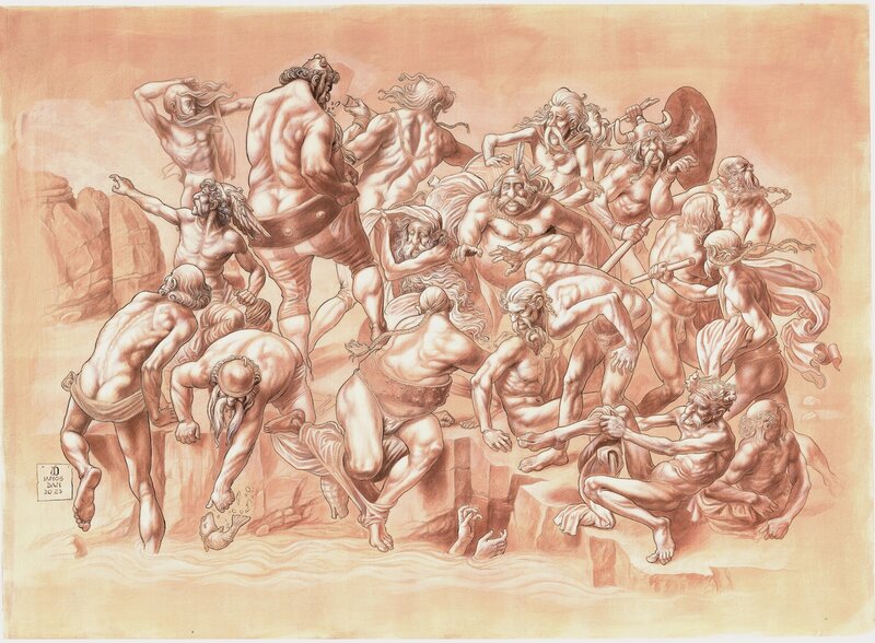 En vente - Dan Ianos, La Bataille de Cascina - Illustration originale